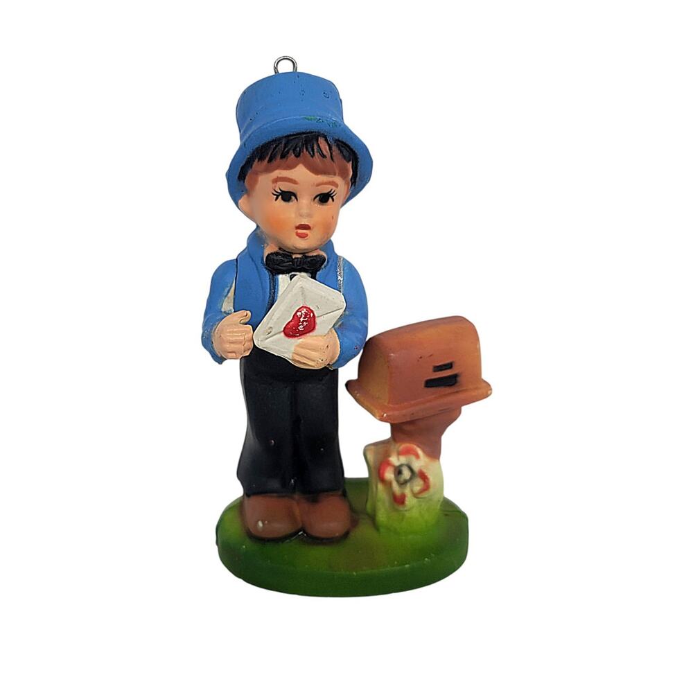 Vintage 1960s Celluloid Lover Boy At Mailbox With Valentine 4.5" Figurine